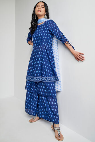 Blue Ethnic Motifs Flared Suit, Blue, image 2